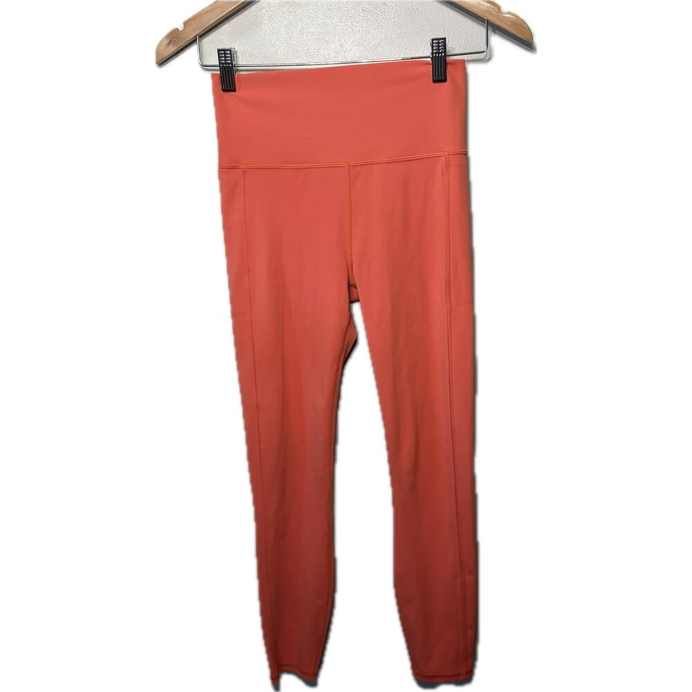 Vuori Leggings Hi Waist Orange Knit Nylon Skinny Workout Athletic Athleisure S